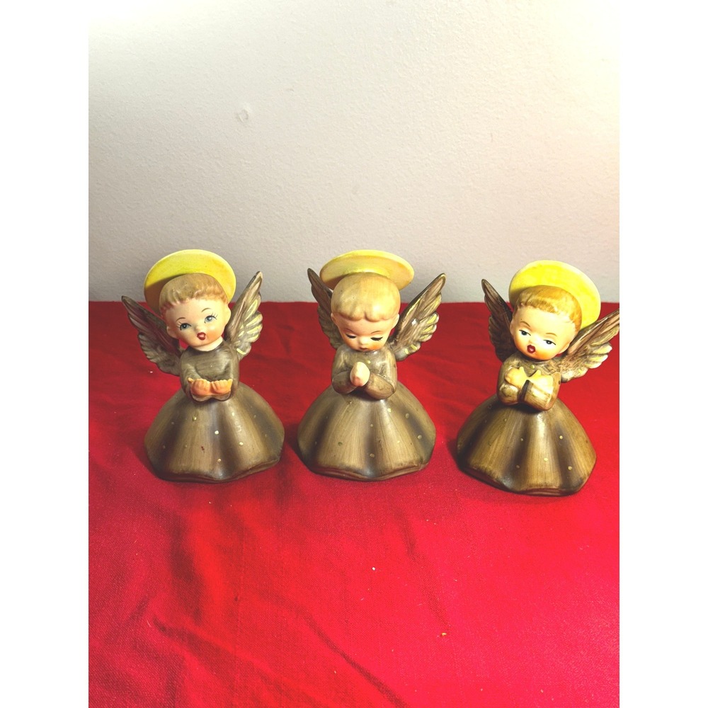 Vintage Napcoware Angel Figurines Set of 3 Bronze Gold Christmas Decor R3258